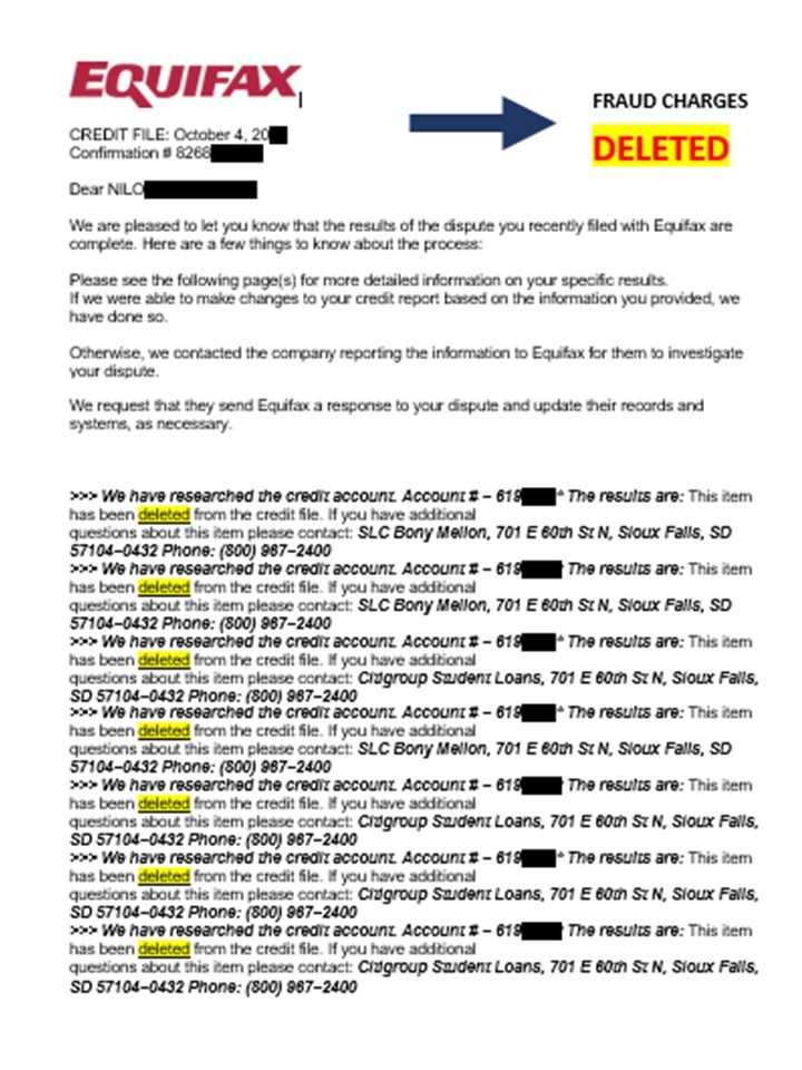Equifax Fraud Charges Deleted Letter
